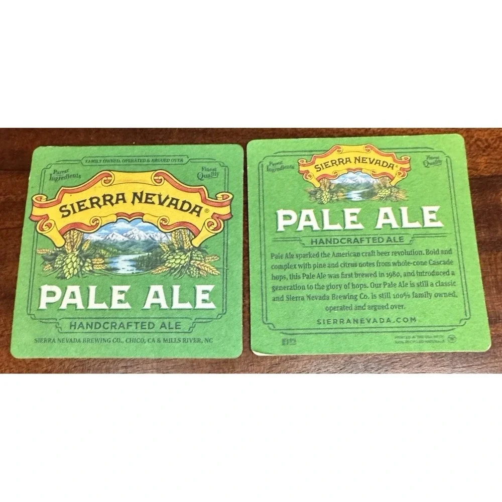 Sierra Nevada Pale Ale Beer Coasters – Double-Sided (Front & Back), Western Nort